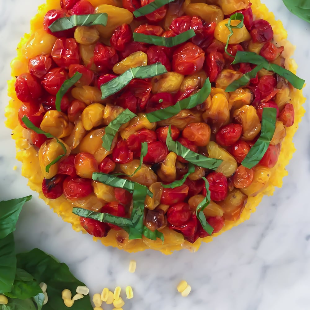 Savory Corn Tart with Roasted Cherry Tomato Recipe (Vegan)