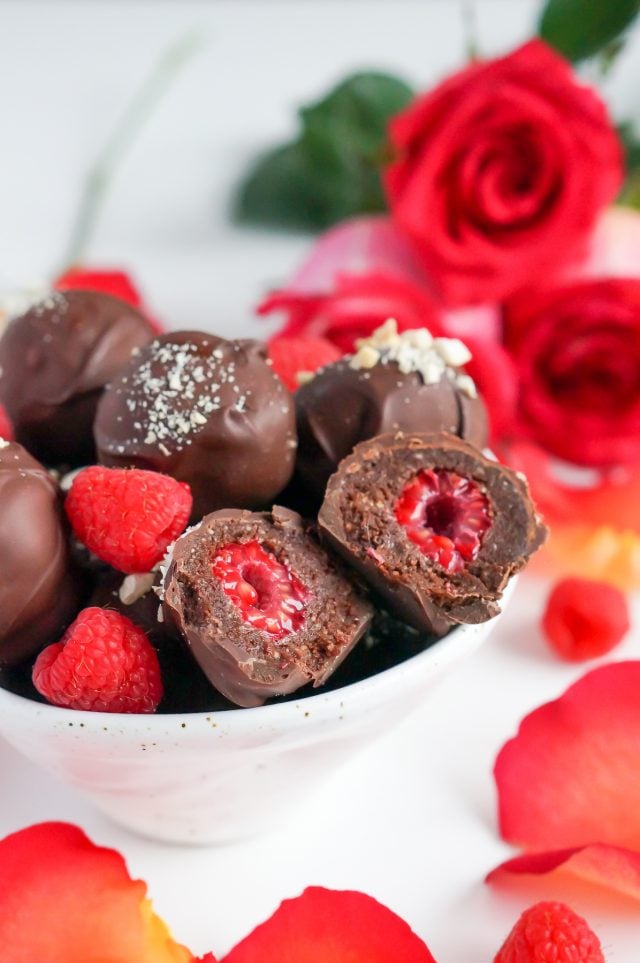 Healthy Chocolate Raspberry Truffles (Vegan, Gluten Free, Paleo, Refined Sugar Free)