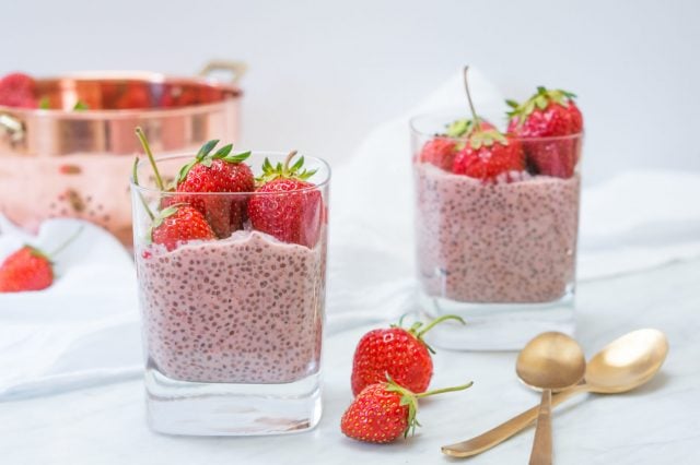 Strawberries and Cream Overnight Chia Pudding (vegan + refined sugar free)