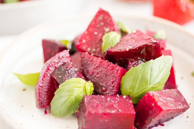 Detoxifying Basil & Roasted Beet Salad with Black Pepper Strawberry Vinaigrette