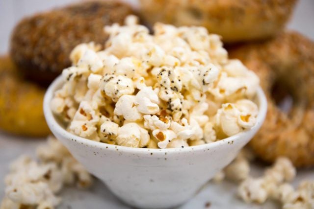 The Healthiest Everything Bagel Popcorn (with a vegan option!)