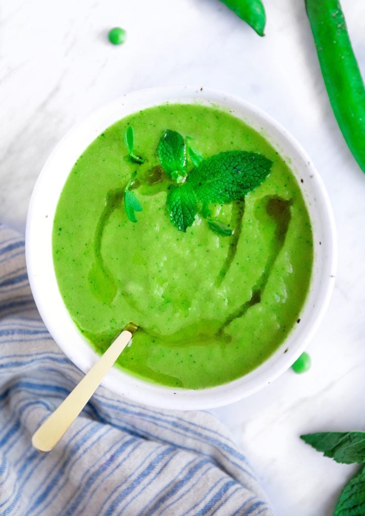 vegan sweet pea and mint soup