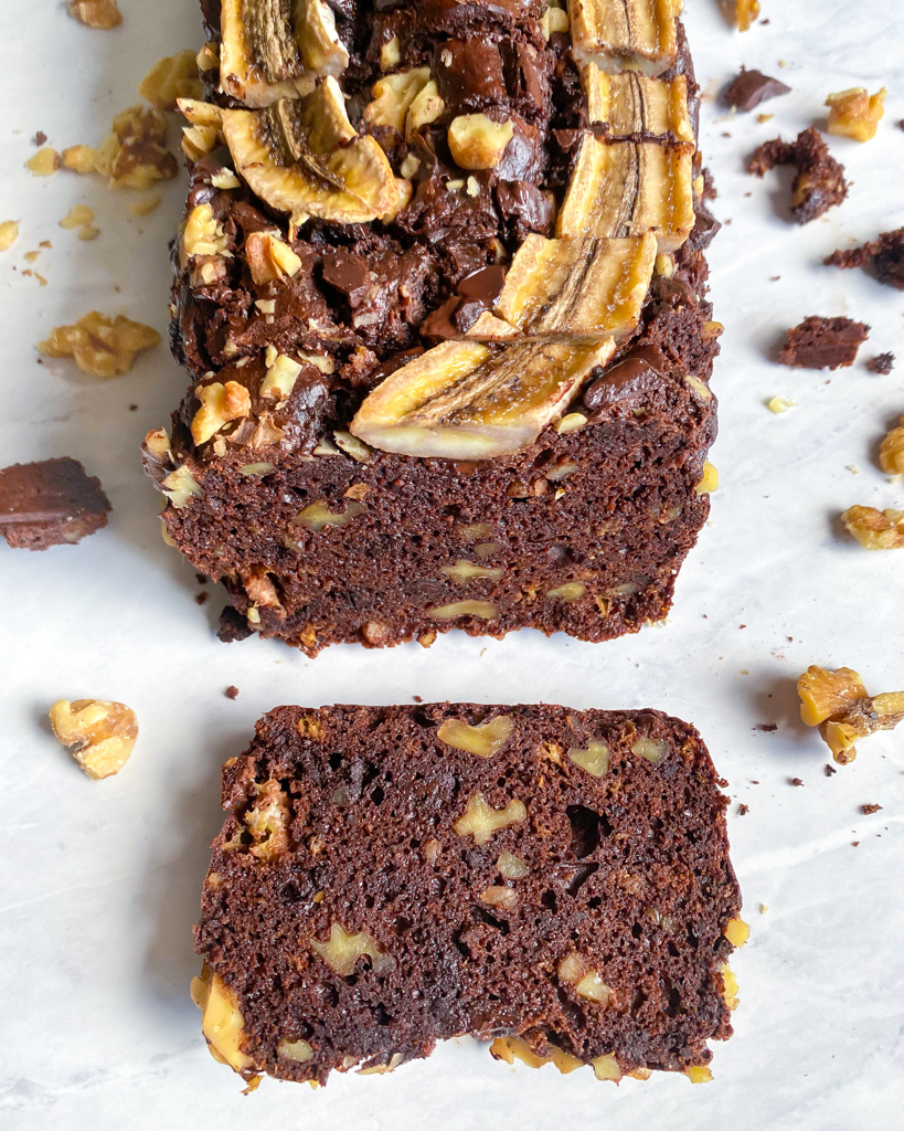 Brownie Batter Banana Bread Sliced