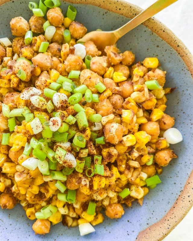 15-minute elote corn and chickpea bowl for fast and easy dinner