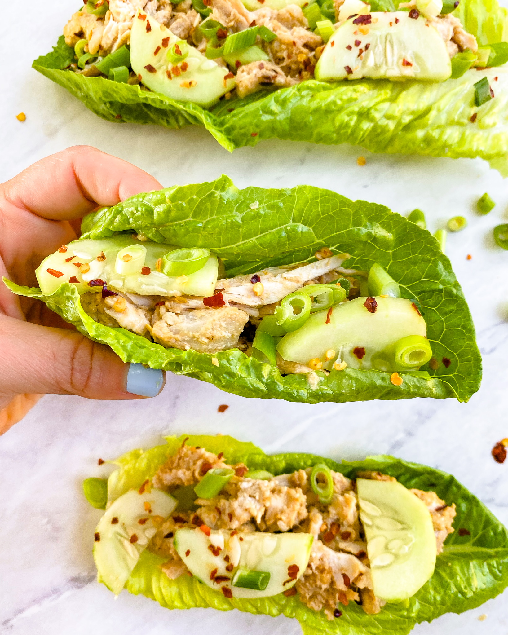 Healthy Chicken Salad Lettuce Wraps (Dairy-Free, Vegan Option)