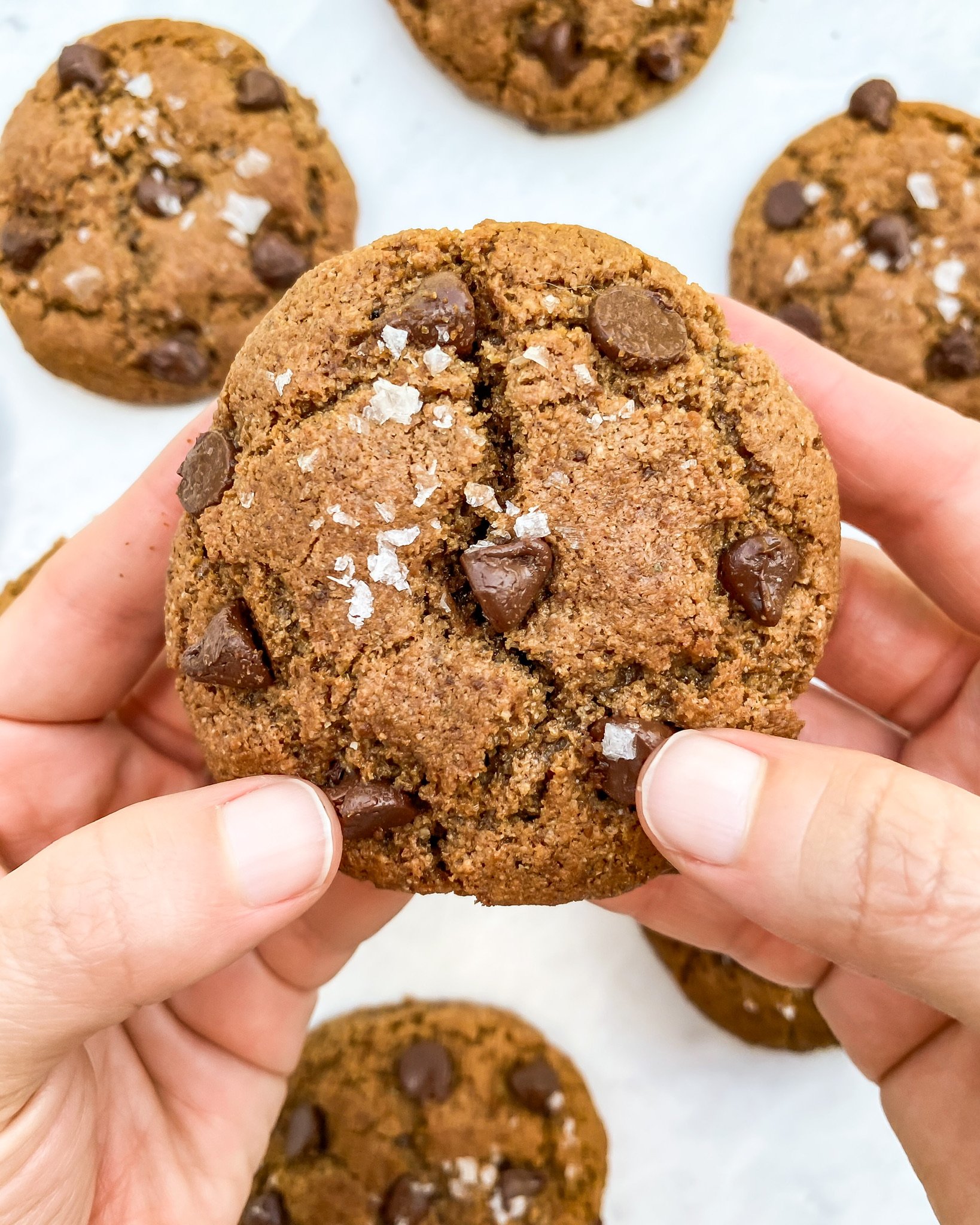 up close healthy chocolate chai cookie breaking in two
