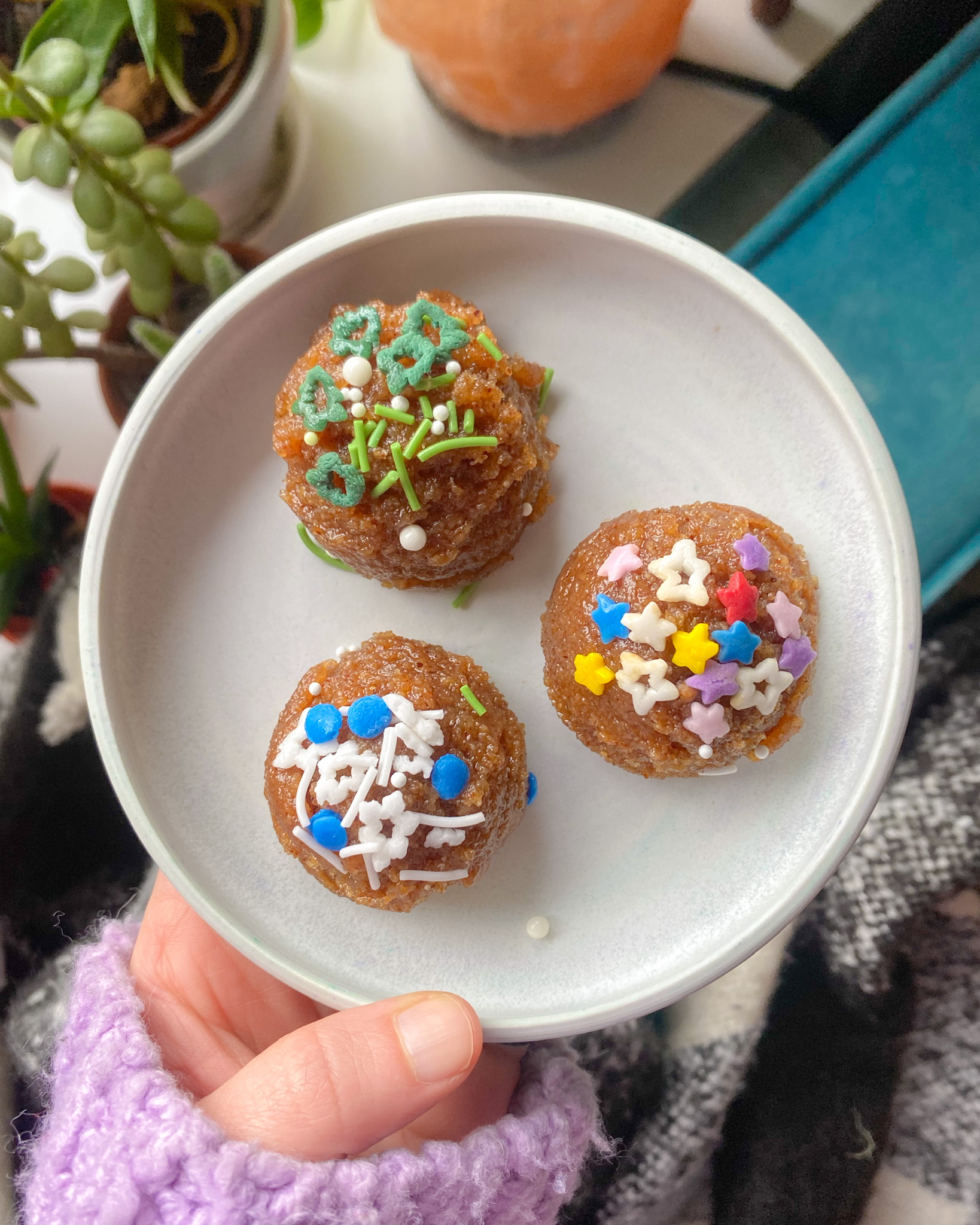 healthy sugar cookie dough bites arranged on a plate 