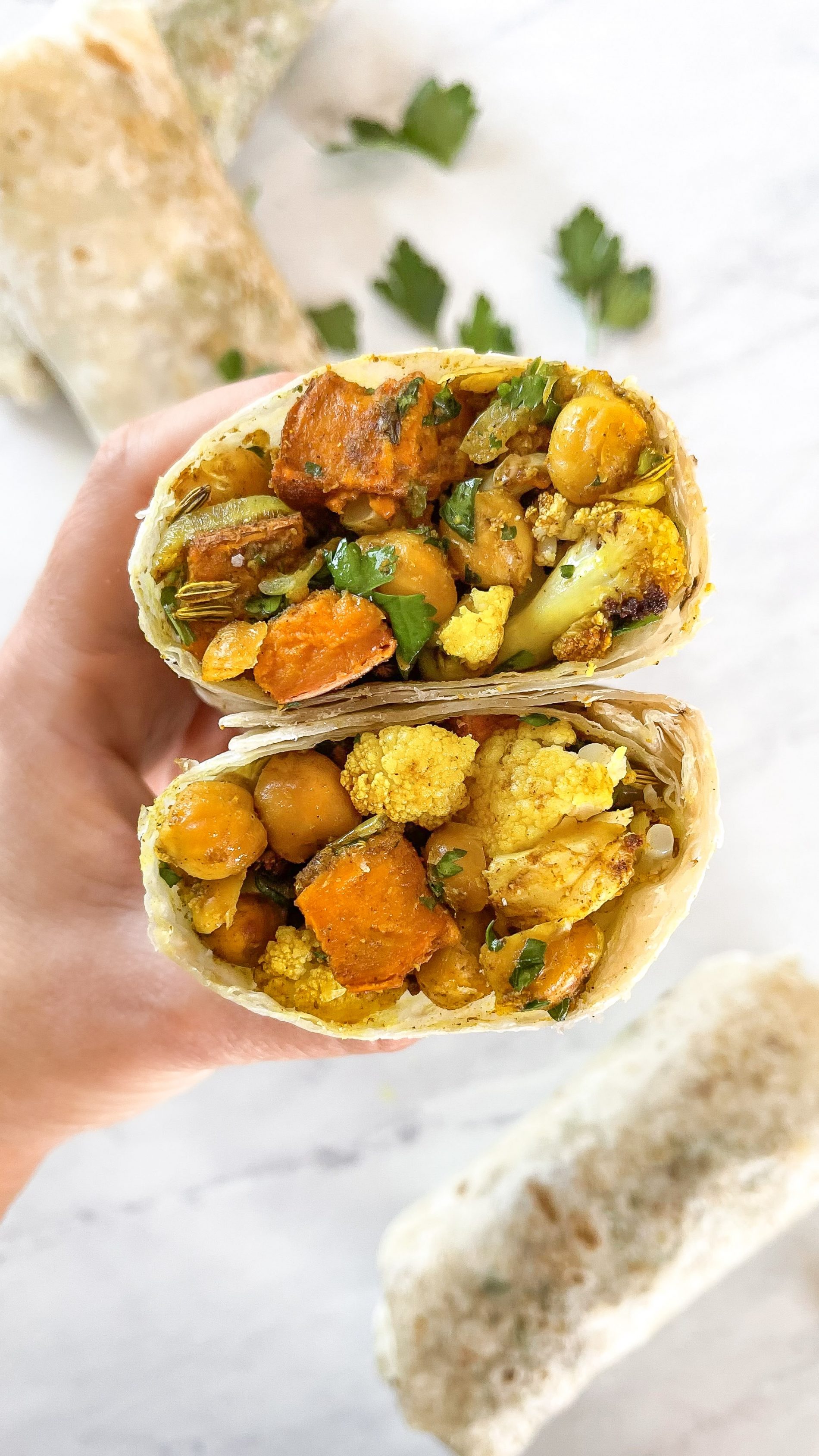 Curry-Spiced Cauliflower Chickpea Freezer Burritos