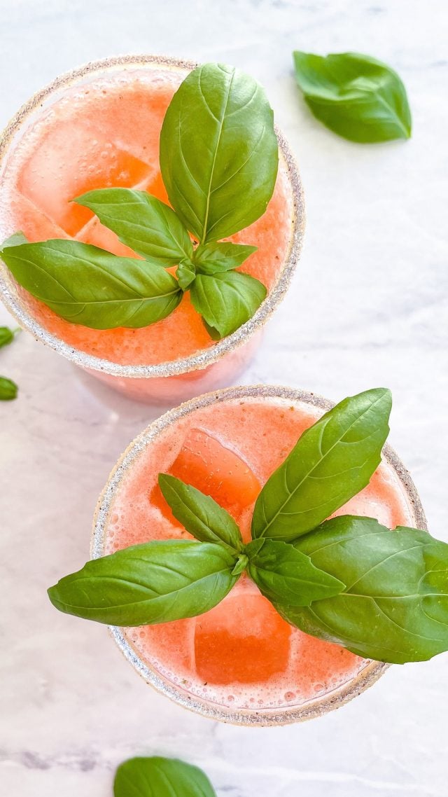 Strawberry Basil Margarita with Salted Honey Rim