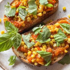5-Minute Jammy Tomato and Corn Bruschetta