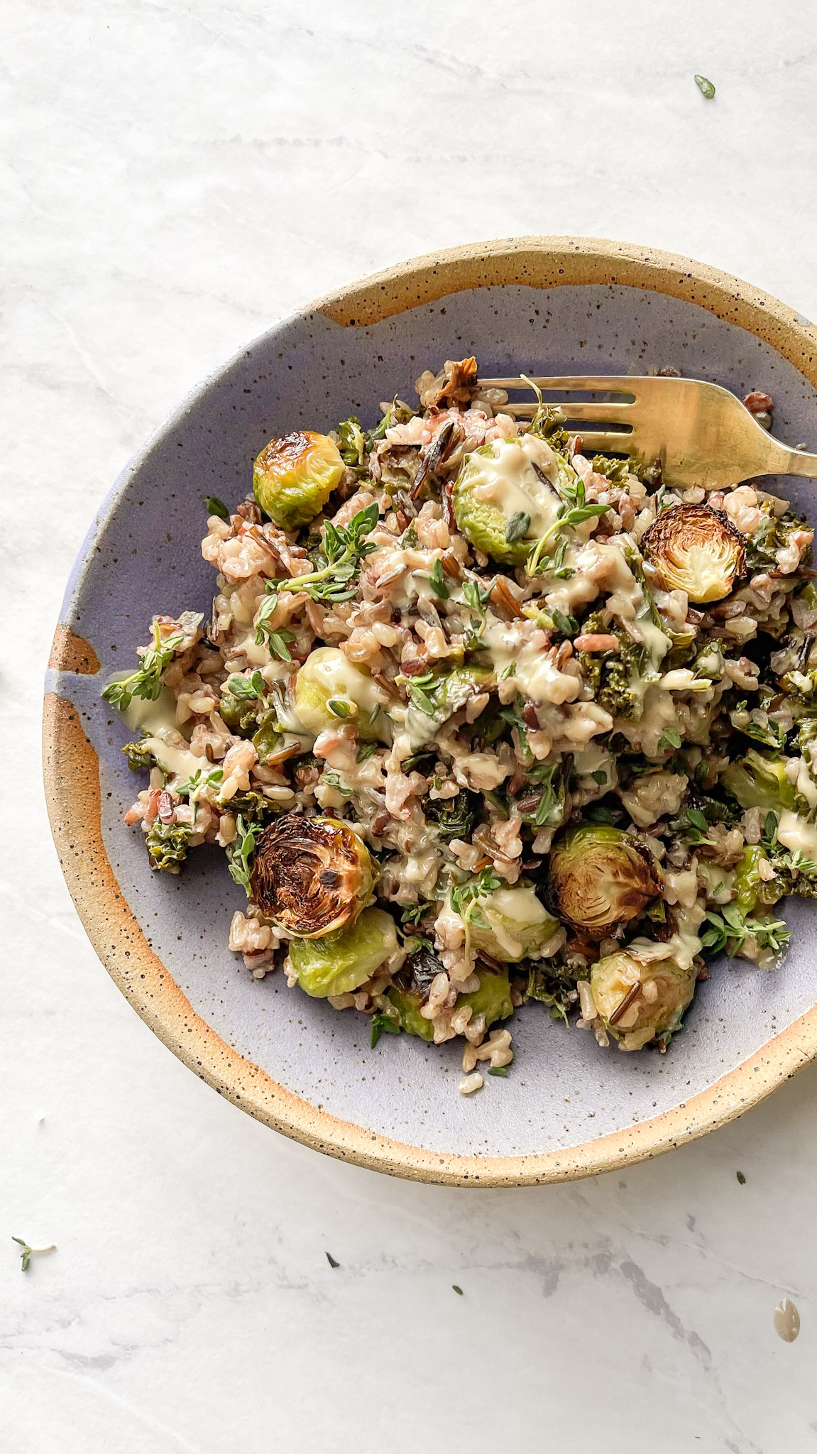 meal prep brussels sprouts and thyme rissotish