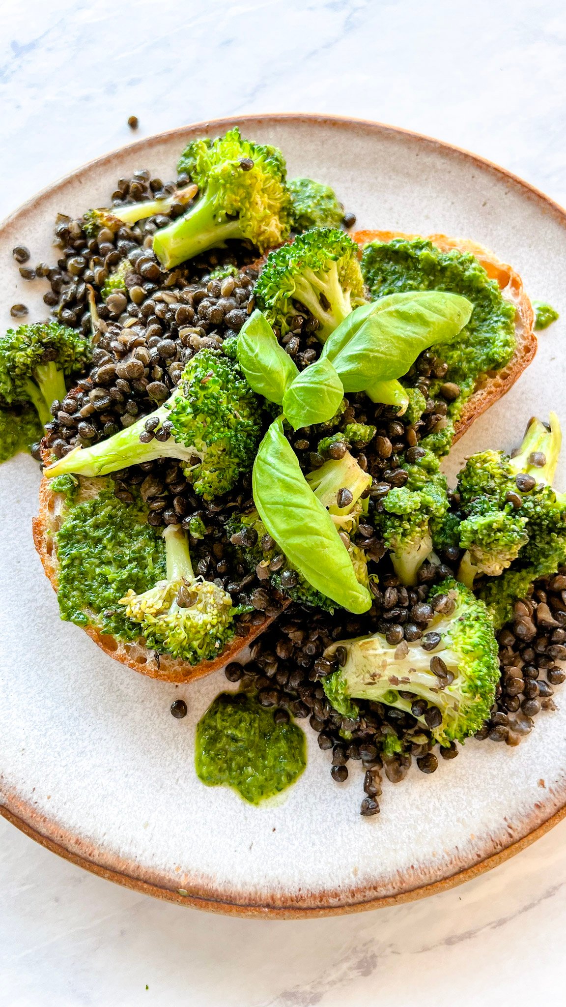 Charred Broccoli and Black Lentils over Sourdough
