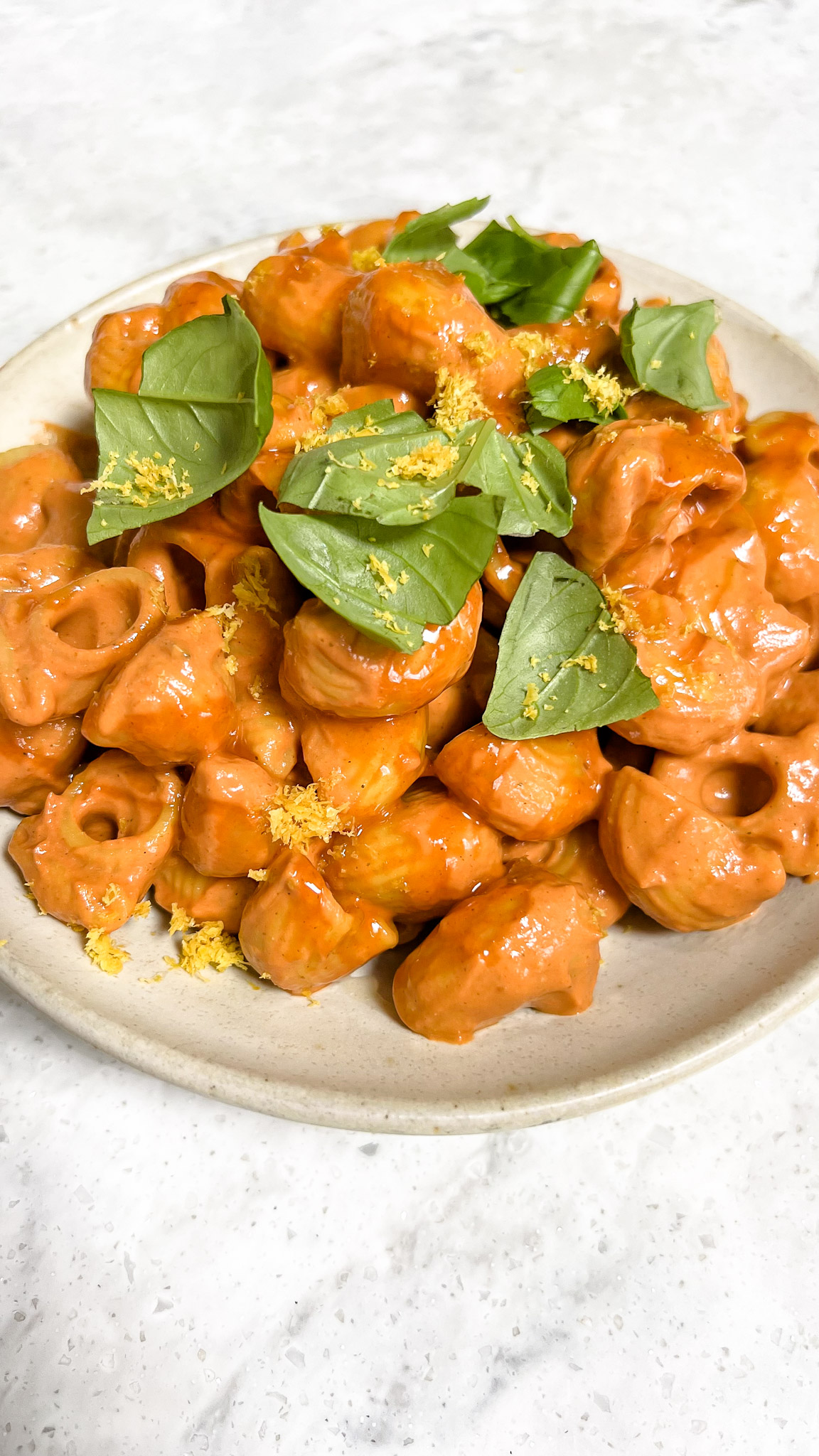 creamy saffron tomato protein pasta 