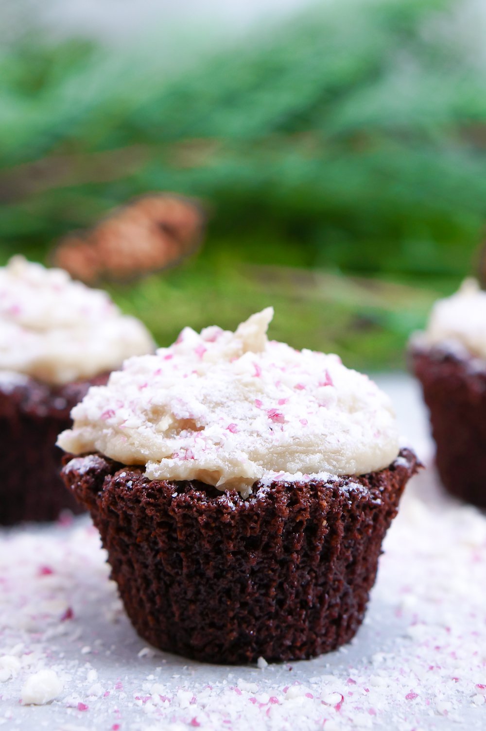 Snow-Dusted Healthy Chocolate Peppermint Cupcakes (Gluten Free, Grain Free, Refined Sugar Free)