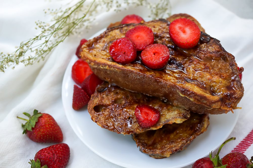 Creme Brulee French Toast with Strawberries (Dairy Free, Refined Sugar Free)