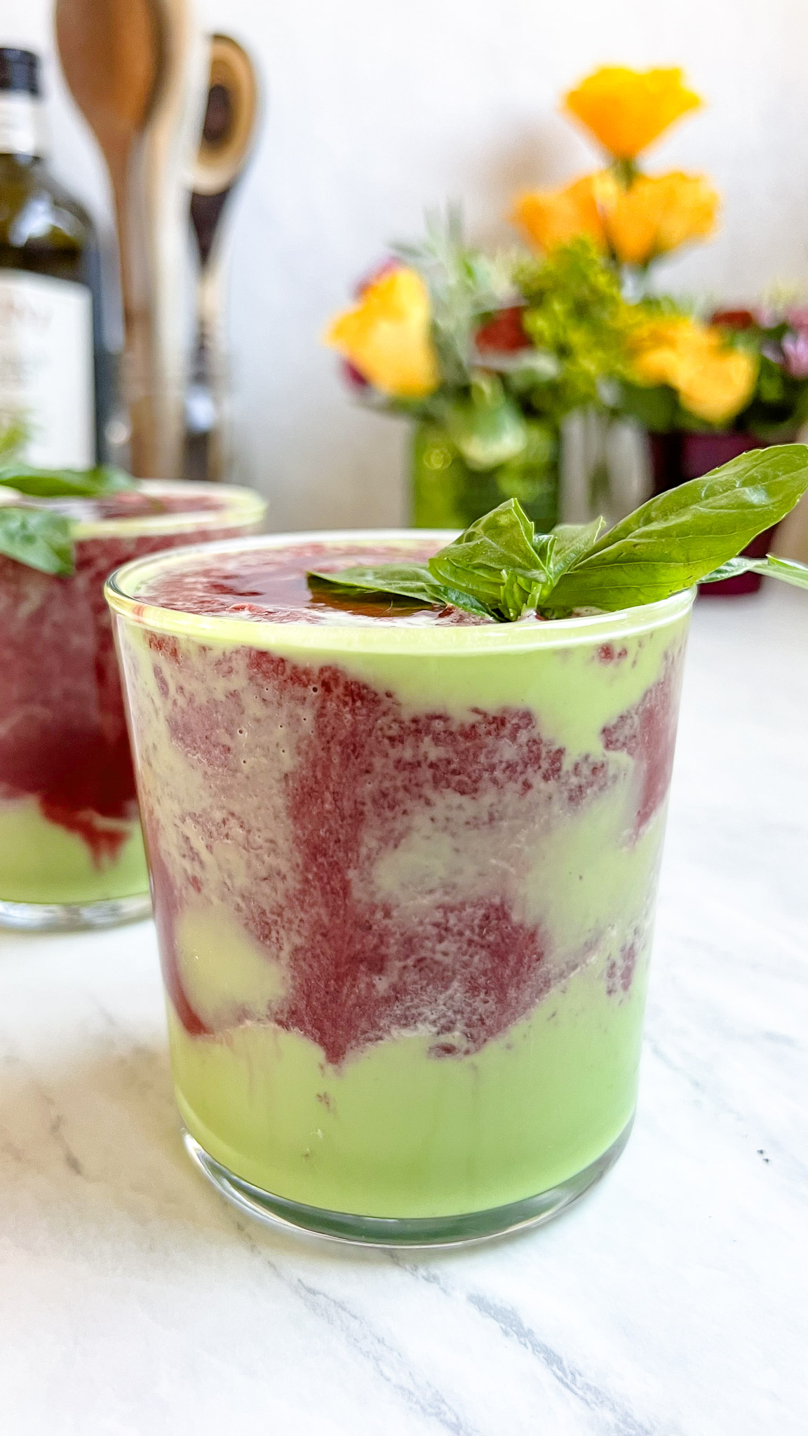 Healthy Swirled Basil Blackberry Mocktail