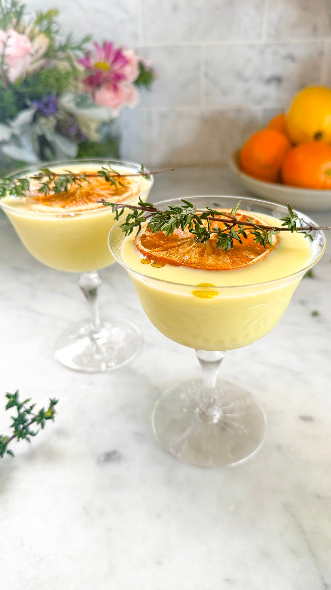 creamy olive oil citrus thyme cooler